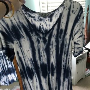 blue and white tie dye dress